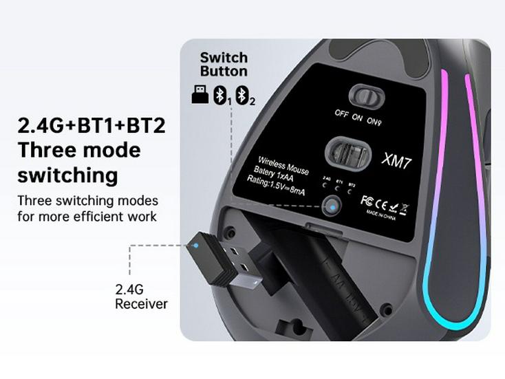 JOMAA Wireless Bluetooth RGB Ergonomic Vertical Mouse with Dual Mode & Speed Roller