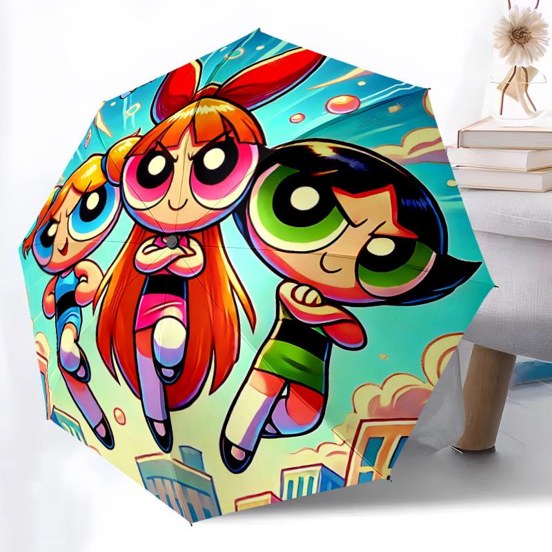 

1pc Powerpuff Girls Automatic Opening/Closing Folding Umbrella with 8 Ribs, Portable Sunshade Umbrella Birthday and Holidays gifts yy250105127