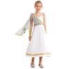 Disfraz de Princesa Griega Antigua para Niñas Vestido Camisola de Cintura Alta Capa con Bordado Dorado Manga para el Brazo Atuendo de Halloween