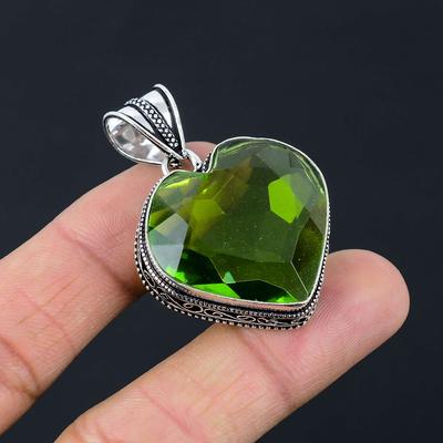 Peridot Edelstein Anhänger Massiv 925 Sterling Silber Anhänger Schmuck Geschenk für Unisex LG-013