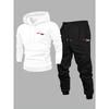 Casual Geometric Hoodie Set, Loose Fit Men's Hoodie and Pants Set, Casual Geometric Pattern Sportswear