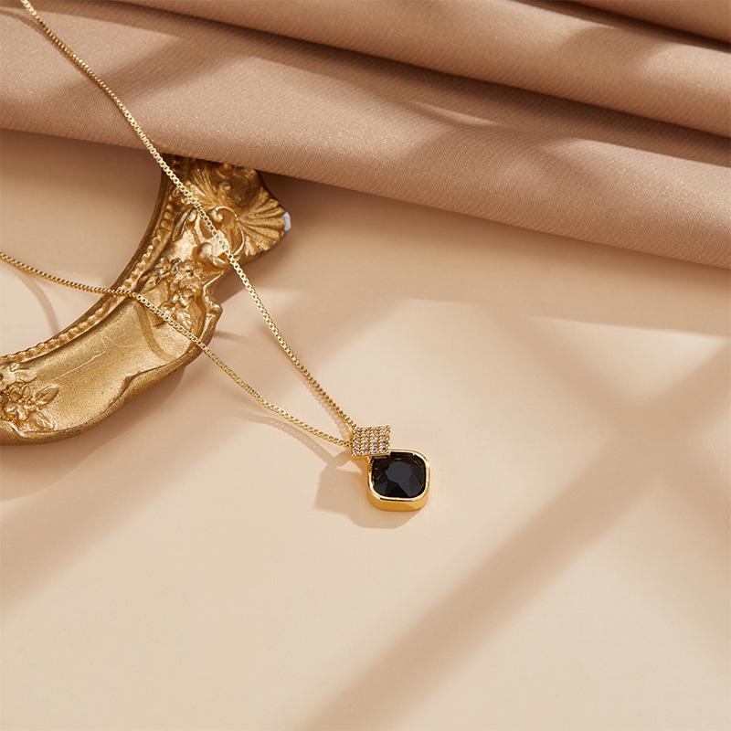 Year Geometric Square Necklace Women'S Light Luxury Simple Atmosphere Micro Pendant Accessories