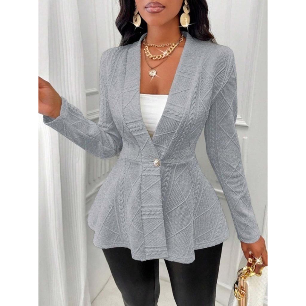 Giacche Autunnali Monocolore alla Moda da Donna con Maniche Lunghe Testurizzate Slim Giacche Eleganti a Bottone Singolo da Donna