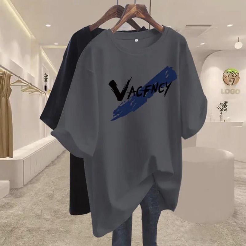 Women's Clothing Chic Hand-Painted Letter Print T-shirt Summer New Casual Loose 100 Cotton Short Sleeve T-shirt Lady Y2k Pullove