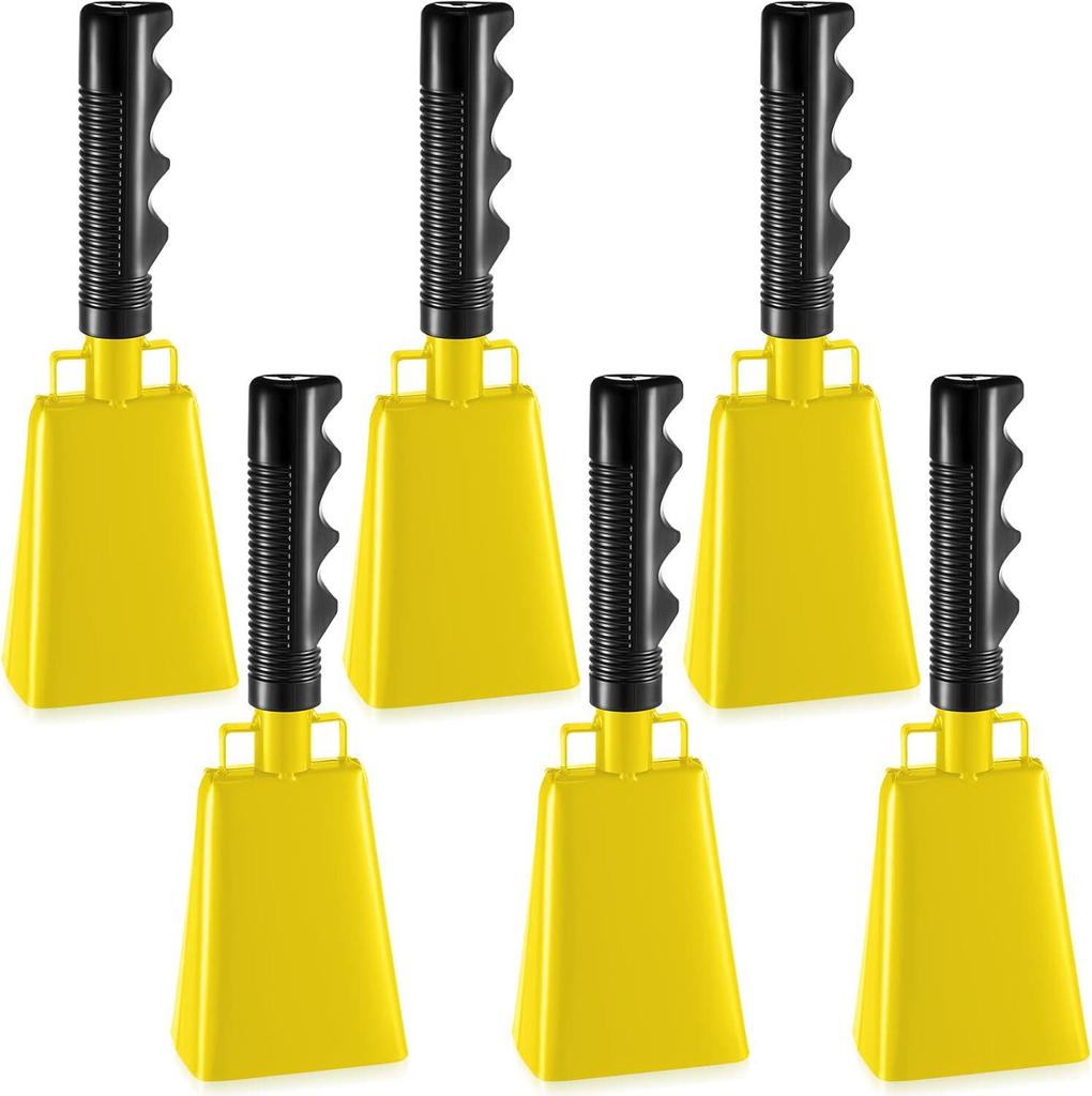 9-Zoll handgekurbelte Kuhglocke für grenzüberschreitende Wettkämpfe und Anfeuern – 8 Zoll lange Handhabe, quadratisches Design