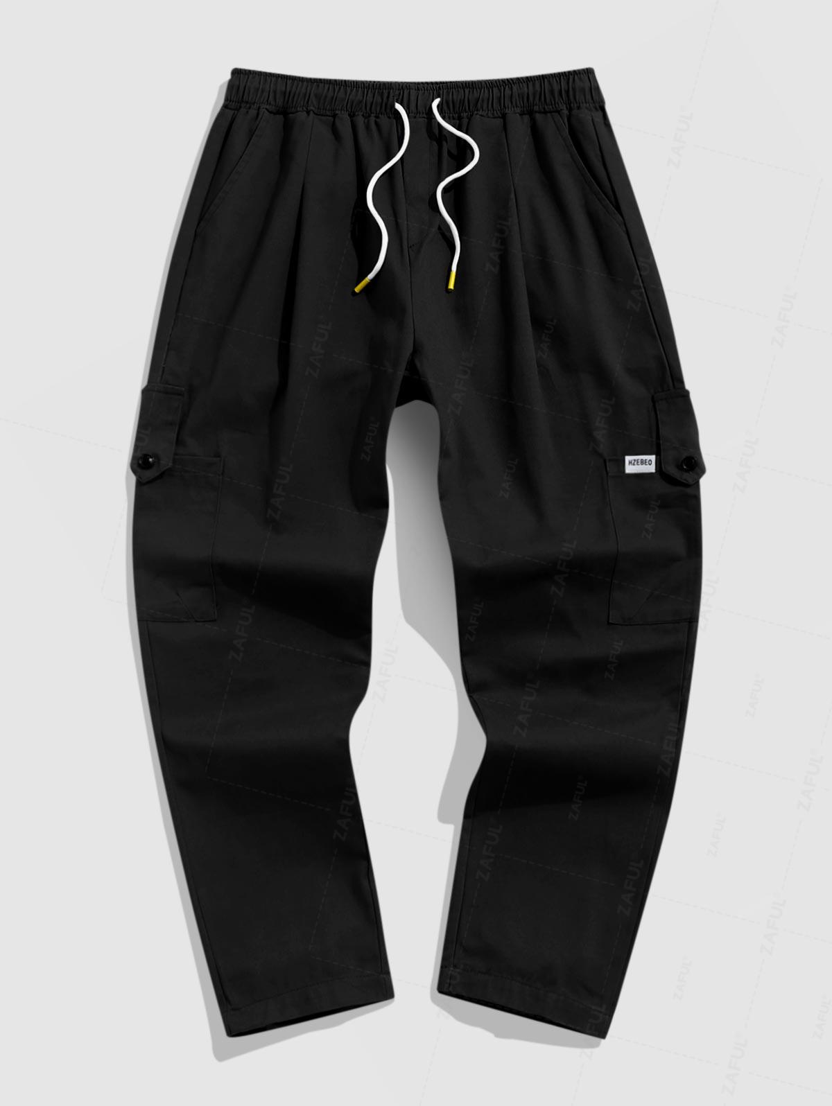 

ZAFUL Men s Letter Patched Design Multi-pocket Drawstring Tapered Cargo Pants M чёрный