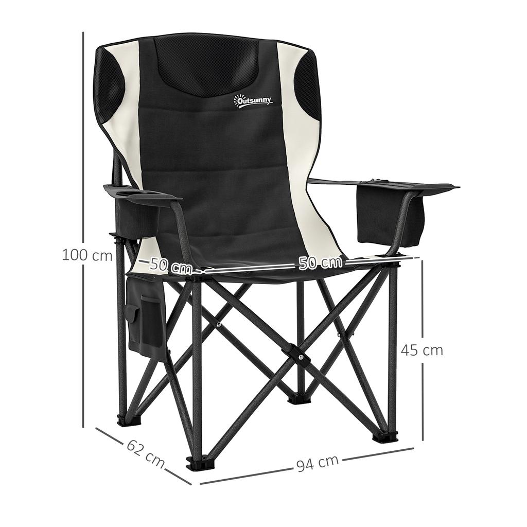 Set of 2 Folding Camping Chairs, Padded Camping Chairs with Adjustable Armrests, Portable & Lightweight Folding Camp Chair with Cooler Bag
