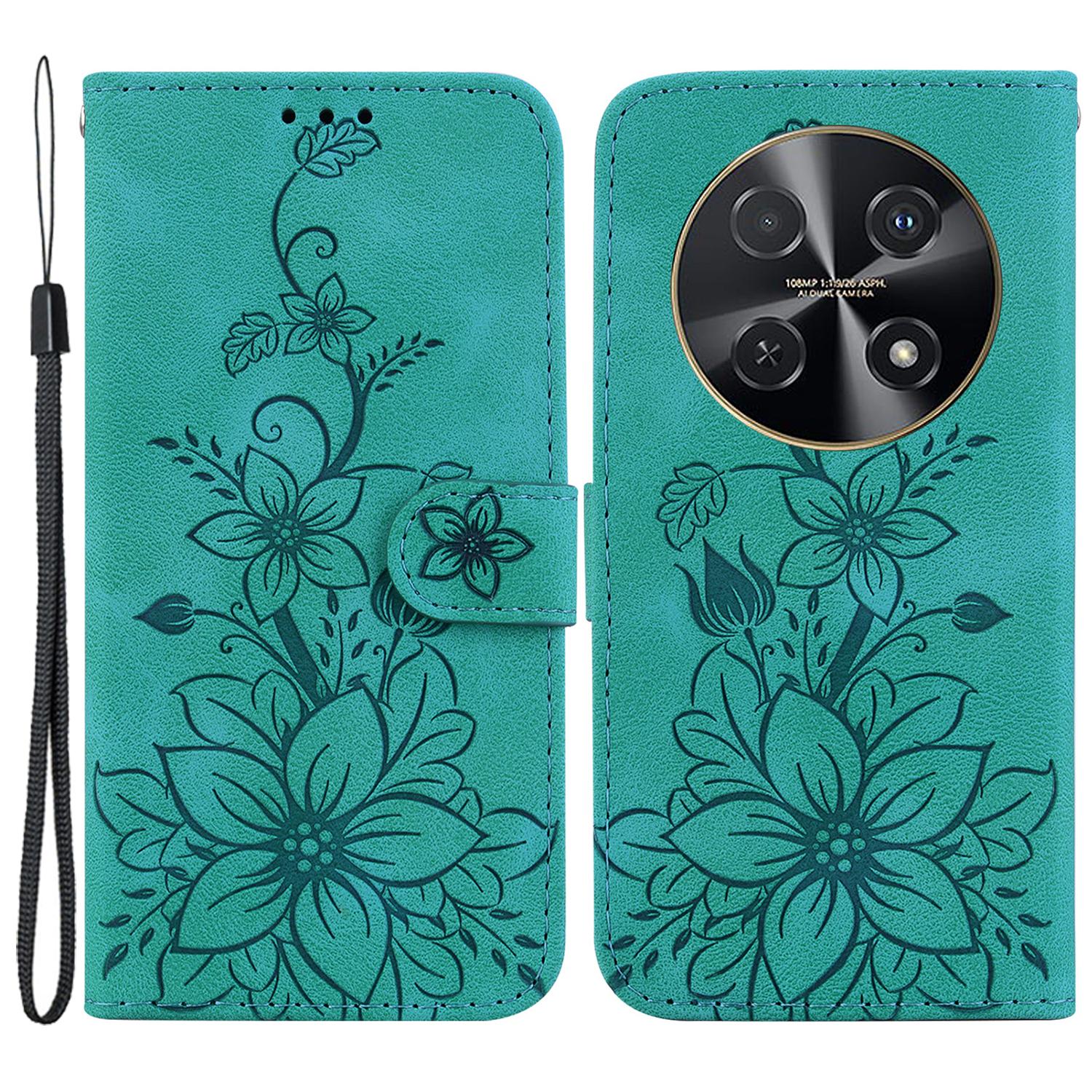 

Чехол-кошелек из искусственной кожи для Huawei nova 12i 4G с цветочным тиснением Green