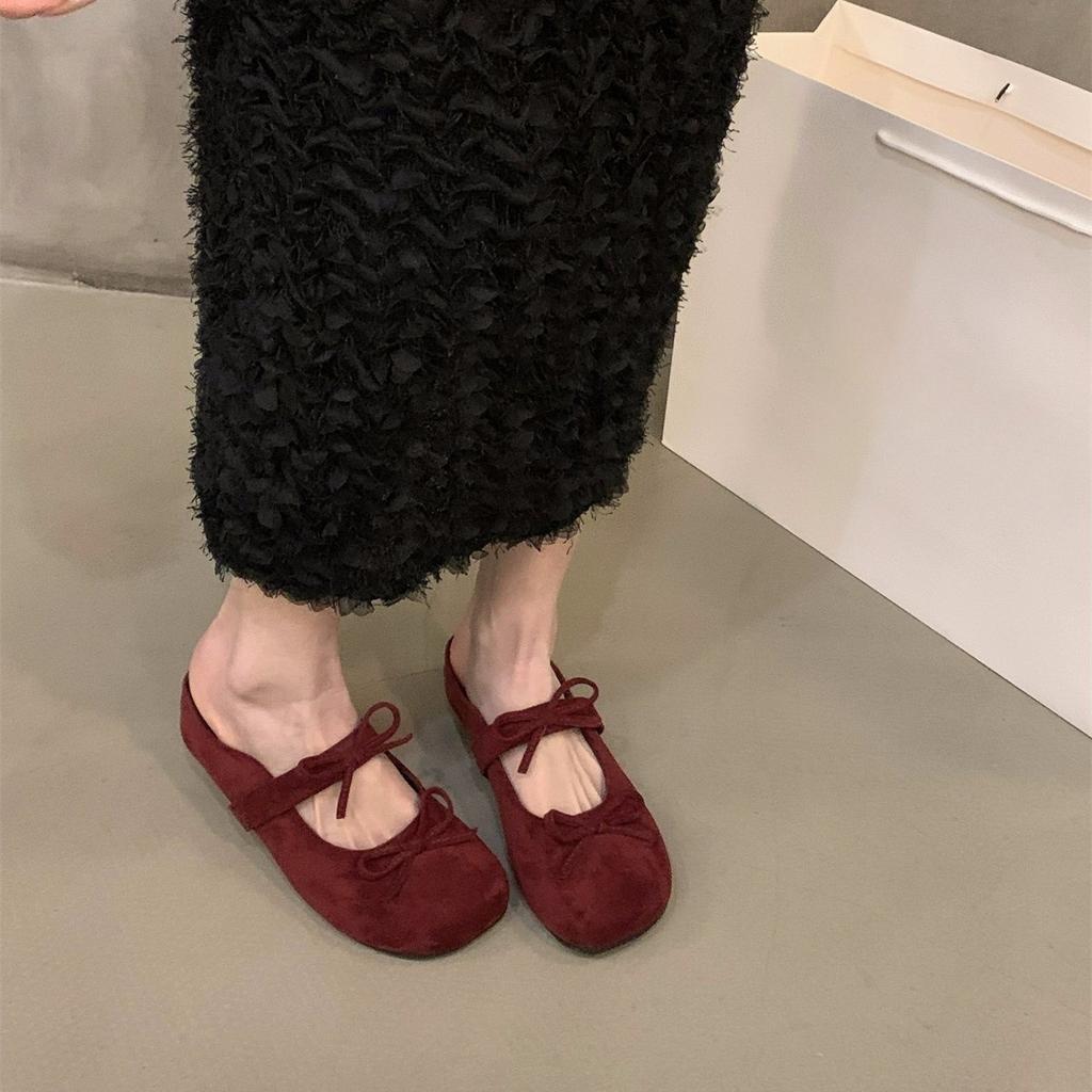 Innenhöhe erhöhen Retro Wildleder Schleife Tasche Kopf halbe Pantoffeln Damenschuhe tragen neue silberne Einzelschuhe