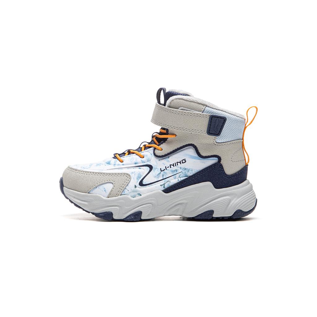 Li Ning Kids Sports Lifestyle Series Synthetic Leather Comfortable Fleece Non-Slip Shock Absorption Warm Mid-Top Casual Shoes YKNU102-33