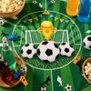 Round Tablecloth with Soccer Trophy and Ball Print for Sports Party Decoration Dining Room Picnic Indoor Outdoor Use