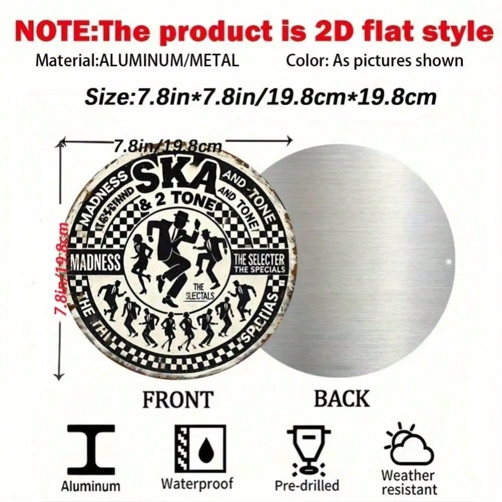 Vintage Ska Music Metal Tin Sign 2D Flat Wall Art Decor 20x20