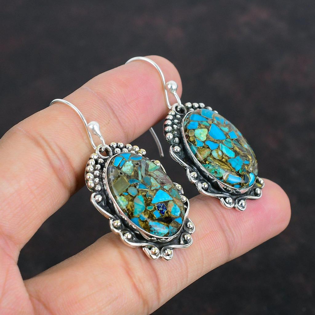 Copper Chrysocolla Gemstone Earring Handmade Jewelry 925 Sterling Silver Earring Drop Earrings Copper Chrysocolla Jewelry Anniversary Gifts