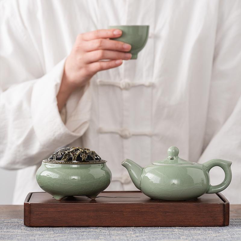 Guochao Business Dragon Boat Festival Mid-Autumn Festival Gift Tea Set One Pot Four Cups Ge Yao Xi Shi Pot Sandalwood Combination Set
