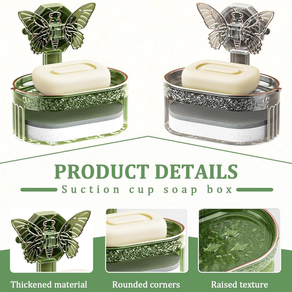 Nástěnná mýdlenka s motýlem, bez vrtání, se sacím pohárem, odtoková, odnímatelná mýdlenka pro domácnost, koupelnu, kuchyňské nářadí