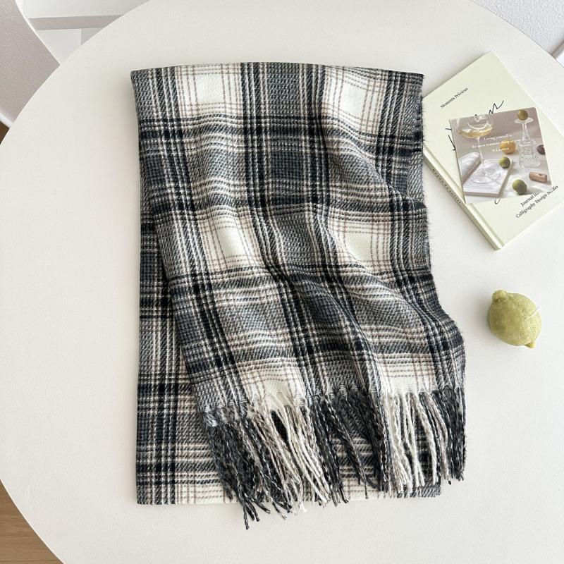 Atmosphere New Plaid Scarf Women's Winter Thickened Student Versatile Warm Cute Scarf