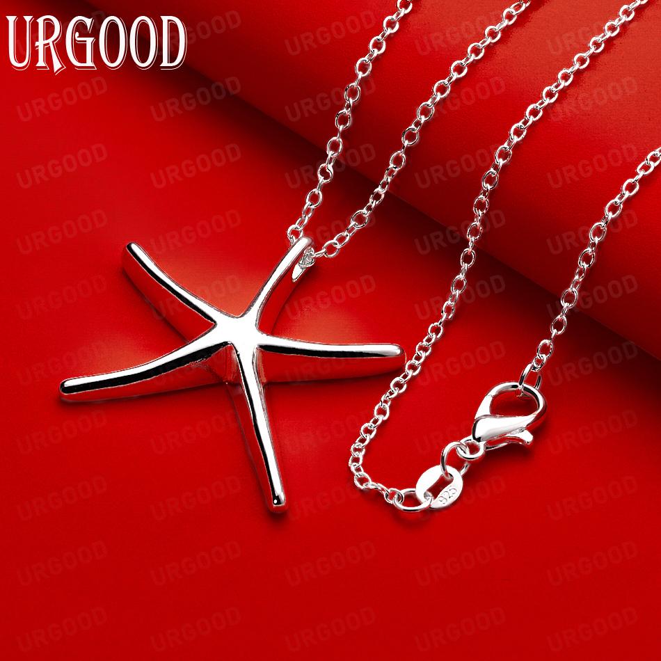 925 Sterling Silver Simple Polished Five-Pointed Star Pendant Necklace - Stylish Evening Jewelry