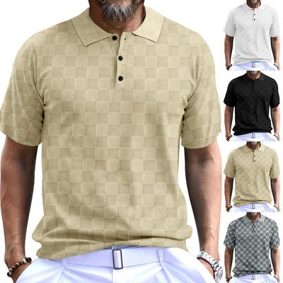 Sommer Herren Kurzarm T-Shirt Lässiges Modisches Revers Poloshirt Herren Kurzarm Jacquard Kleines Quadratisches T-Shirt