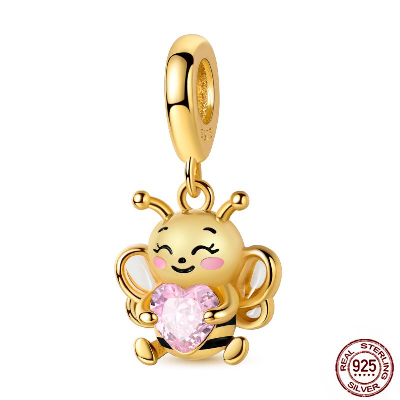 Copper Loveheart Charms Beads Cute Cat Panda Poker Phone Charm Pendant Fit Original Bracelet Diy Jewelry Women Gift