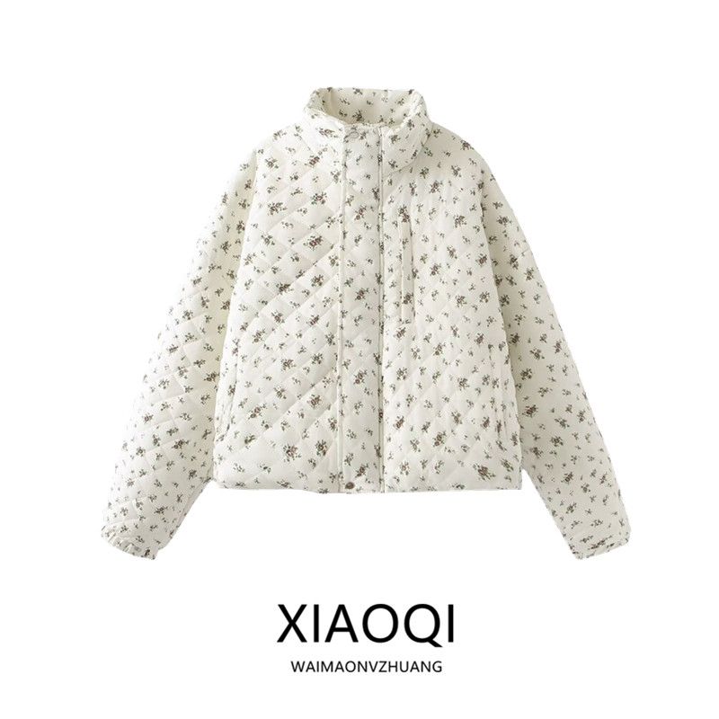Western Style 2024 New Women clothes Floral Thickened Full Printed Autumn and Winter Versatile Slimming Loose Warm Short down jacket