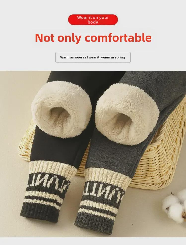 Dívčí teplé legíny s podšívkou ze sametu: Zesílené zimní jednodílné kalhoty z jehněčí vlny