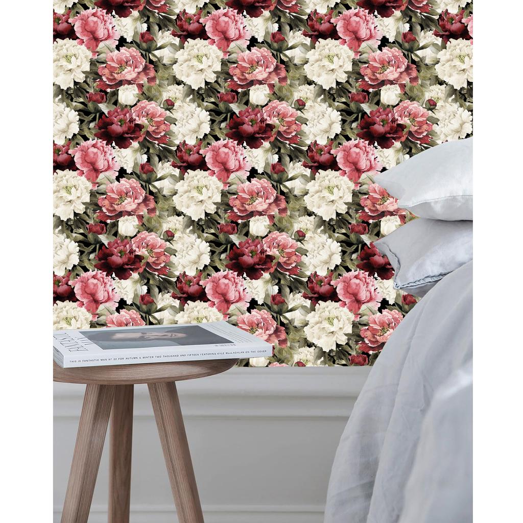 Vintage Floral Peel and Stick Wallpaper Pink Flower Removable Contact Paper Boho Self Adhesive Wall Paper for Bedroom Bathroom