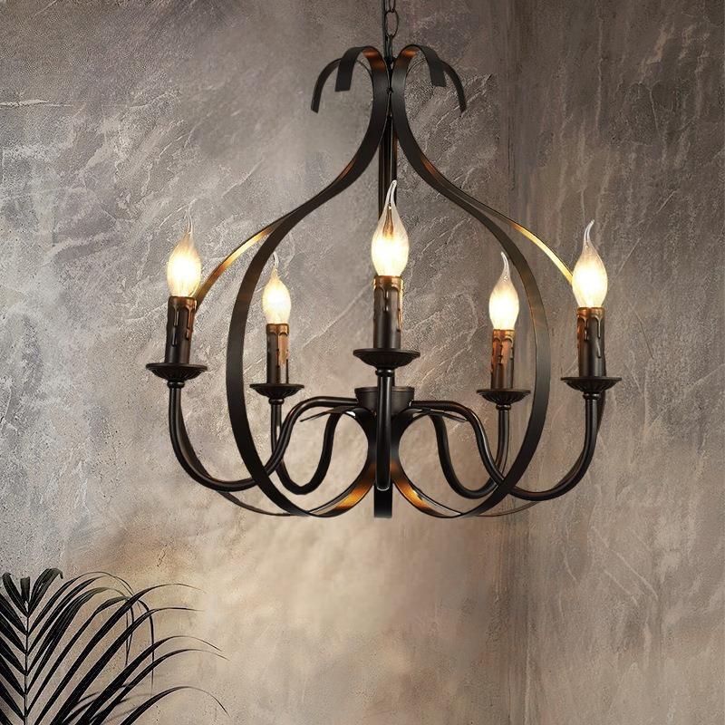 Industrial Retro Five-Head Iron Candle Chandeliers for Living Room, Dining Room  and Bar