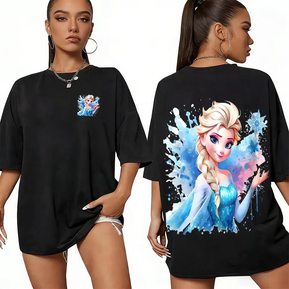 2026 Summer Frozen Elsa Pattern Tshirt Parentchild Suit Cotton Highquality Loose Short Sleeve Unisex Soft Tee Top