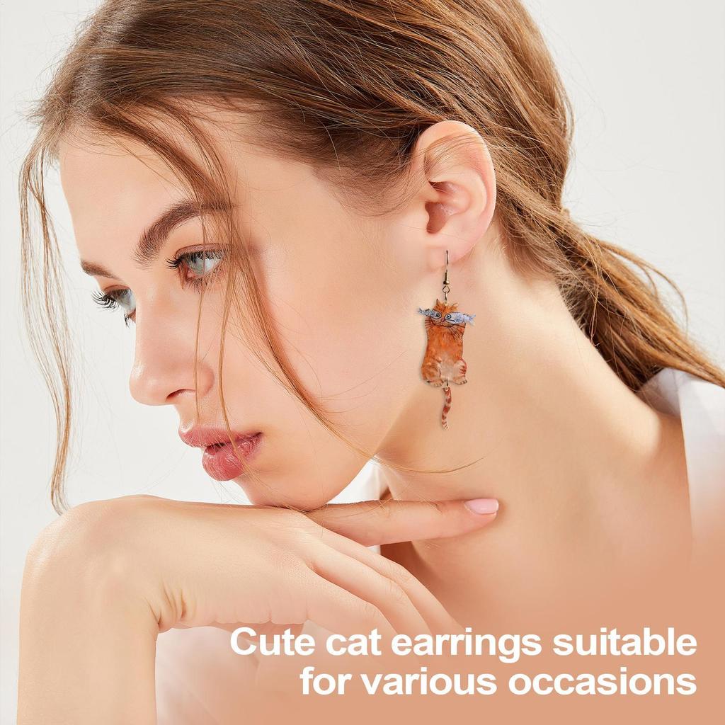 Acrylic Flat 2D Cat Earrings A Pair Of Creative Cute Kitten Eating Fish Earrings Exquisite Jewelry New Year Birthday Gifts