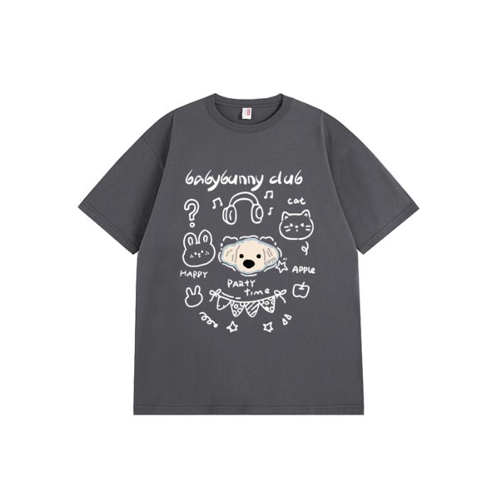 harajuku Round Neck oversize Casual Y2K Tops young girl t shirts 2025 summer pure cotton Women funny cartoon Print T-Shirt streetwear