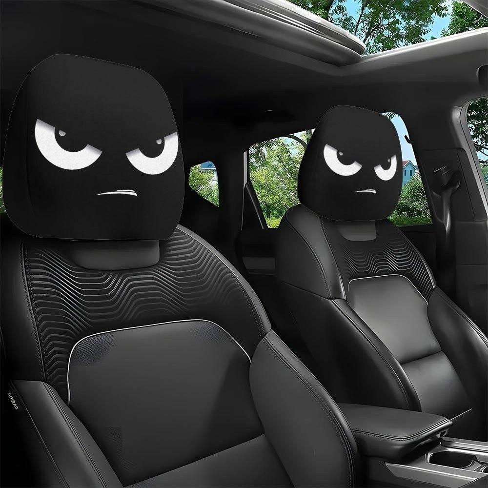 2pcs 2D Printed Headrest Covers Angry Eyes Car Seat Headcover Dust-proof Neck Pillowcase  Halloween