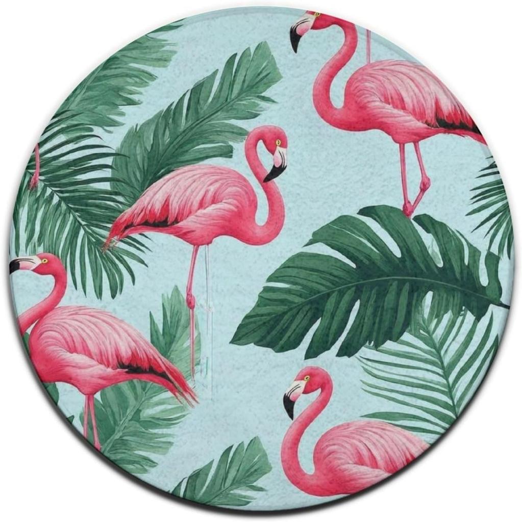 Animal Theme Round Rug Deer Shark Flamingo Print Carpet Absorbent Anti-Slip Home Decor Floormat for Living Room Bedroom Outdoor