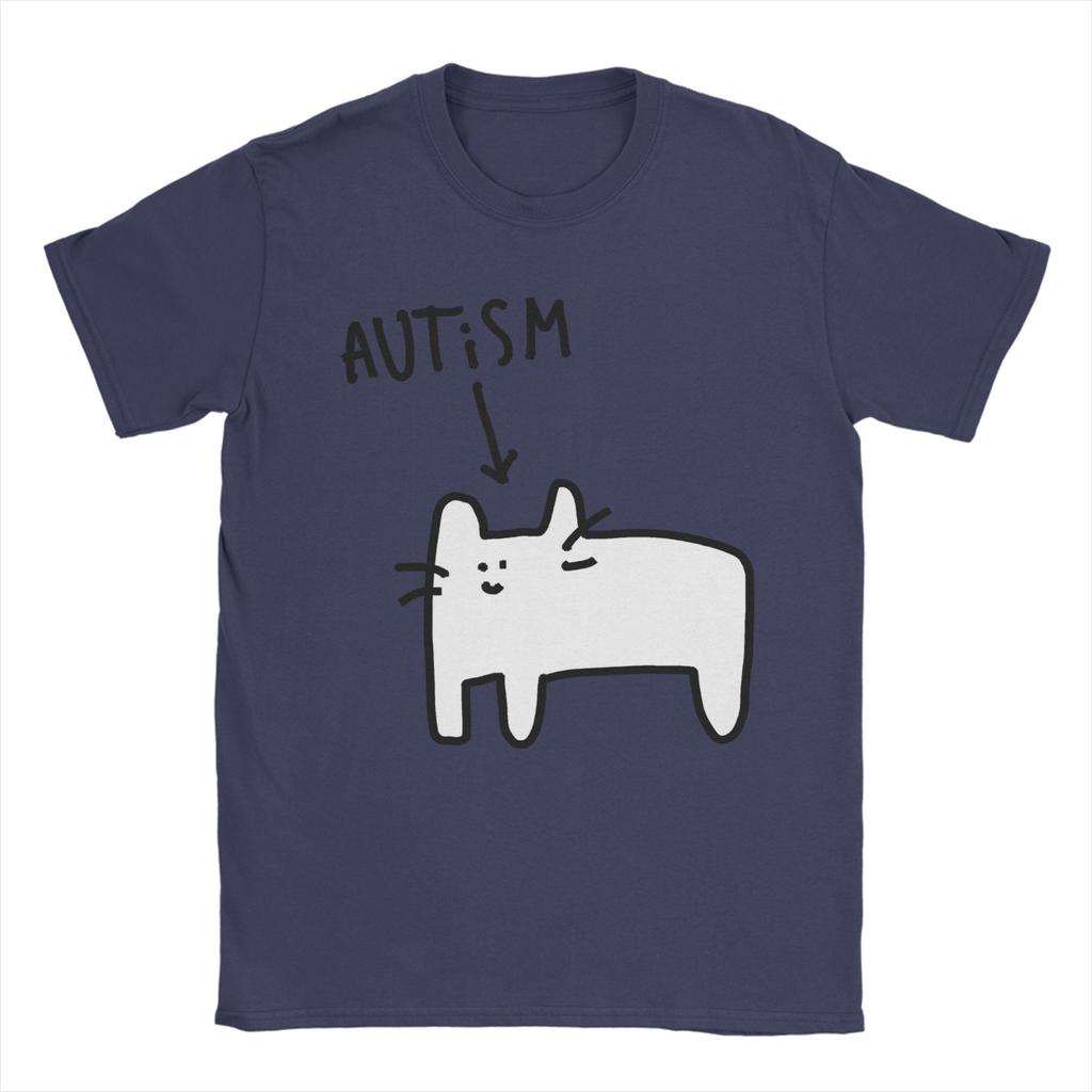 Men Women Autistic Cat Funny Animal T Shirt Pure Cotton Graphic Tee Shirts  Clothing Outfits