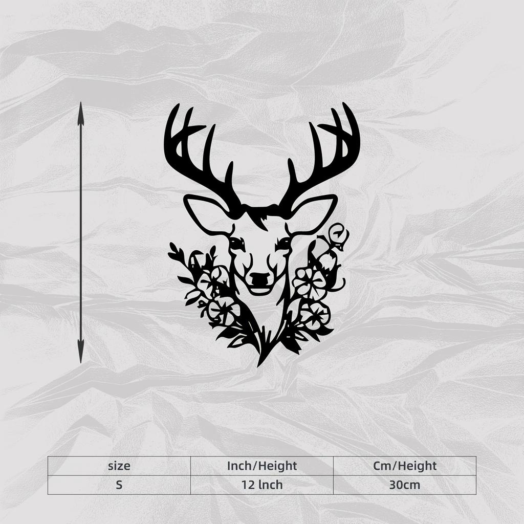 Metal Deer Head Wall Art, Floral Design Rust Resistant Sculpture, Christmas Thanksgiving Gift for Living Room Garden Fence Decor 1pc