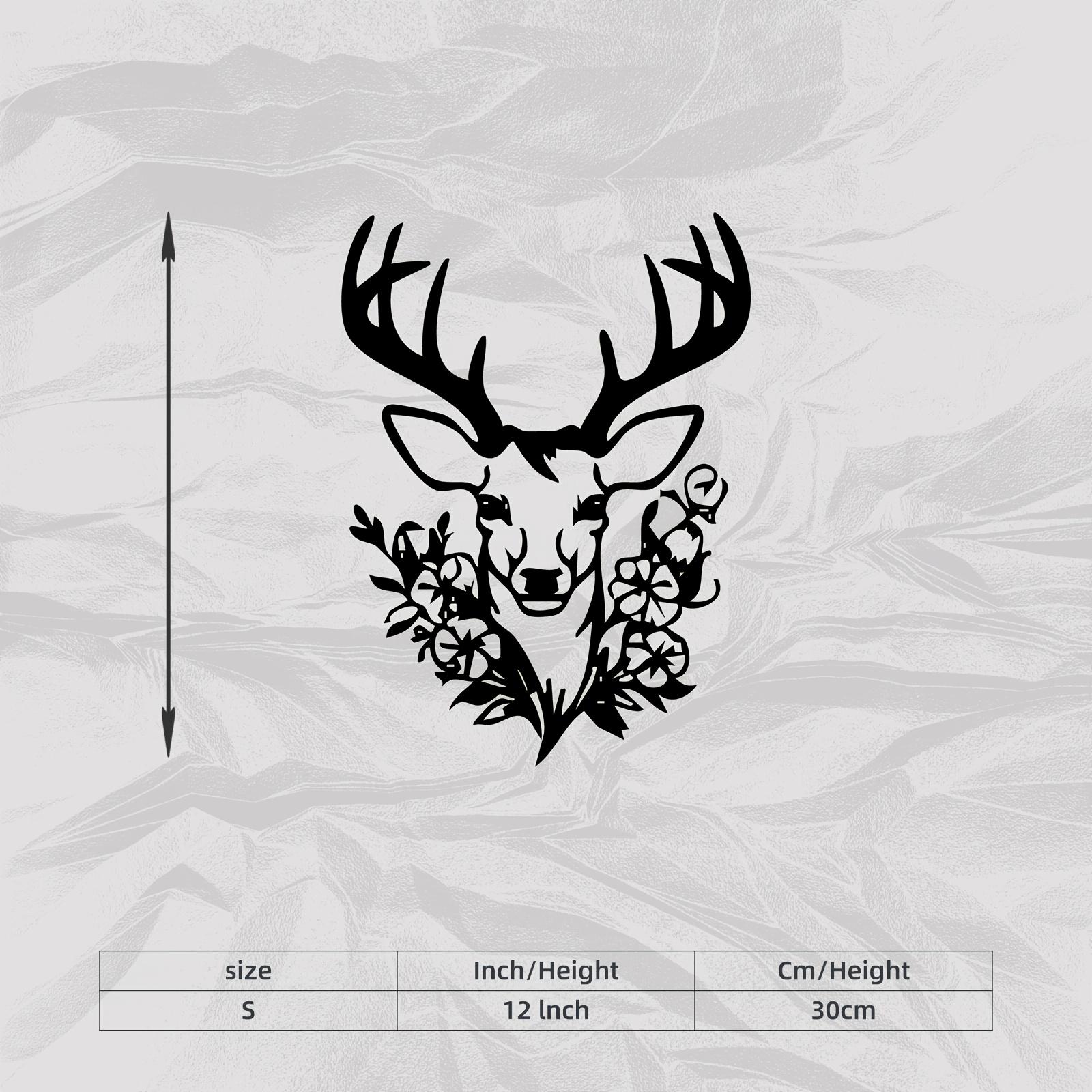 

Metal Deer Head Wall Art, Floral Design Rust Resistant Sculpture, Christmas Thanksgiving Gift for Living Room Garden Fence Decor 1pc S/30cm/12inch