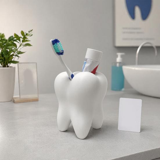Organizér na uložení Držák na zubní kartáček, 3D tištěný organizér ve tvaru zubu, Široký stojánek na ústa Velkokapacitní držák na tužky do koupelny na stůl