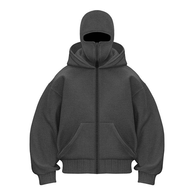 

Y2K Gothic Harajuku Double Hat Design Sportswear Winter Windproof Hoodie S темно серый