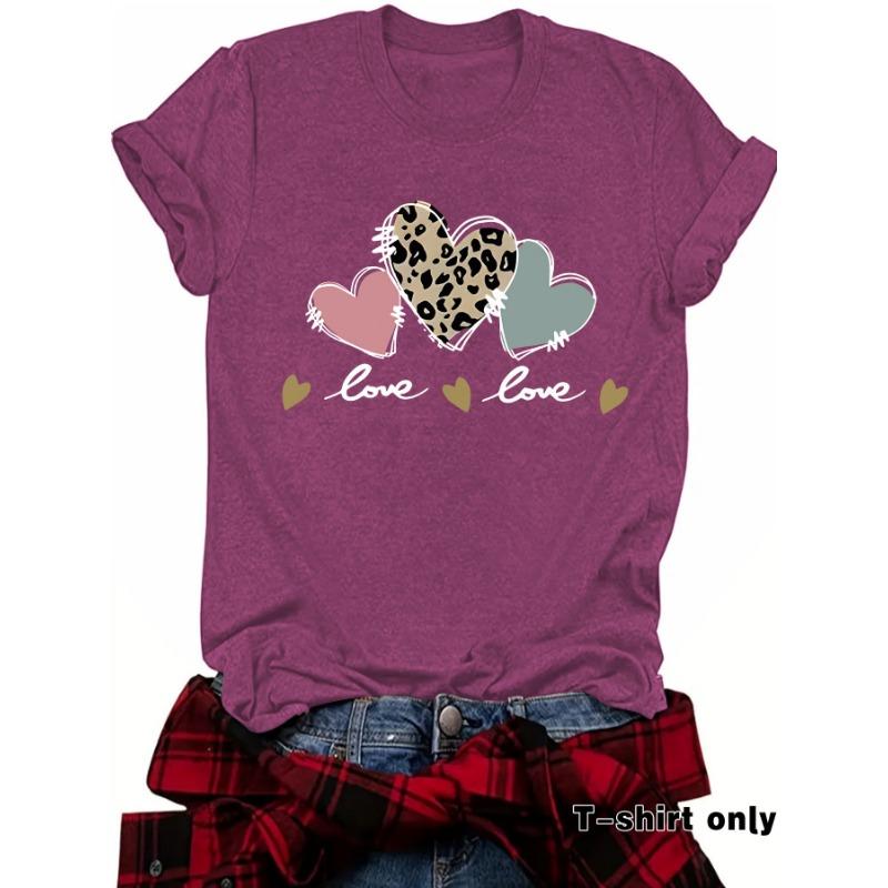 Sommar Ny Kortärmad T-shirt med Leopardmönstrat Hjärta