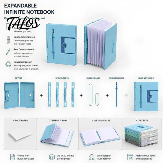Cuaderno Expansible Infinito, Diario Reutilizable Modular DIY con Portabolígrafos, Cubierta Impresa en 3D para Oficina Escuela, Bloc de Dibujo