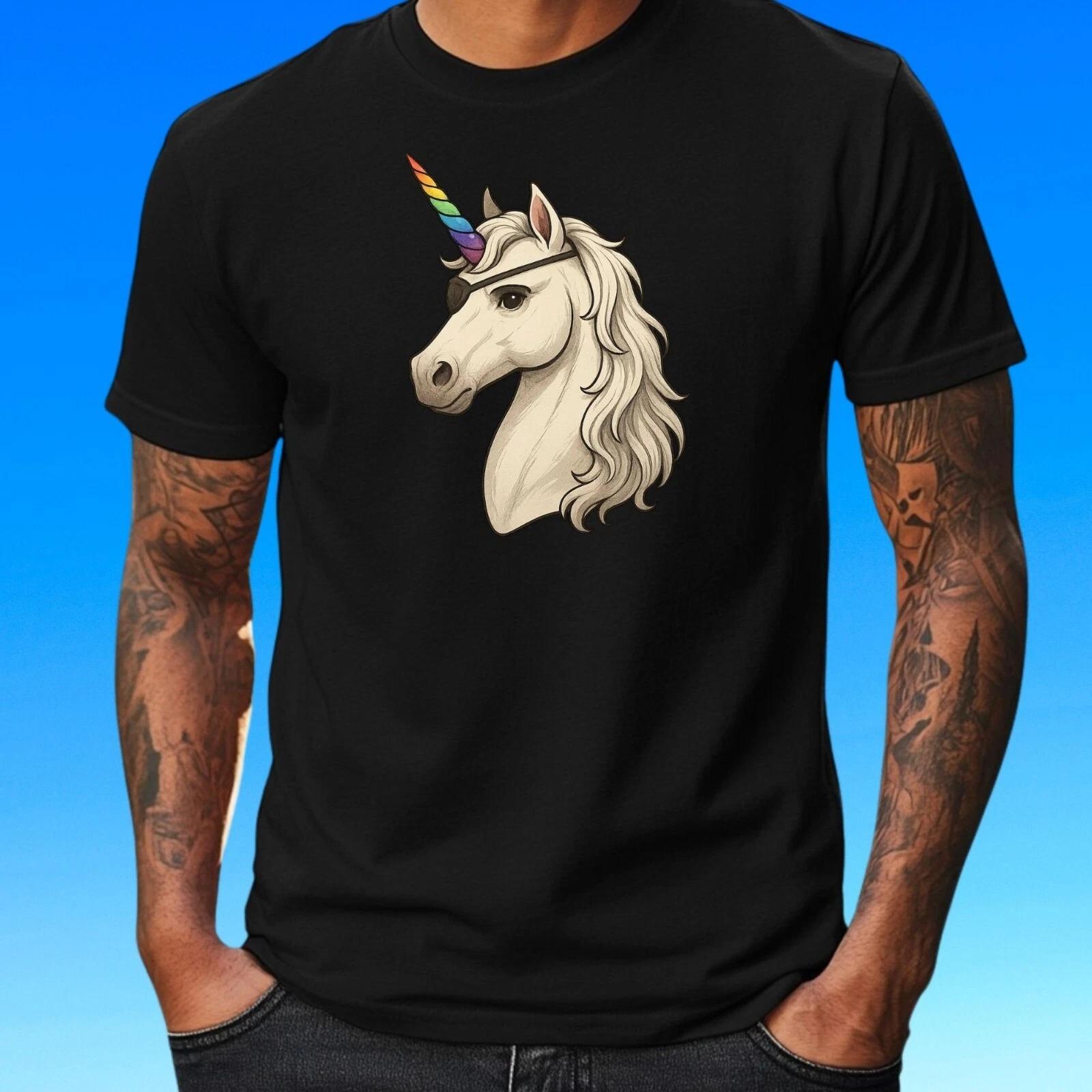 T-Shirt Herren Einhorn mit Augenklappe Motiv Baumwolle Größe S bis 5XL XXXL