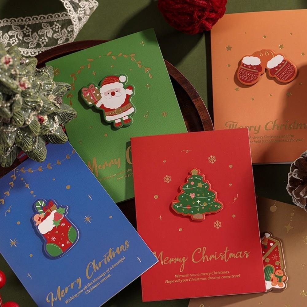 10pcs 3D Merry Christmas Greeting Cards DIY Greetings Postcard Creative Blessing Cards New Year