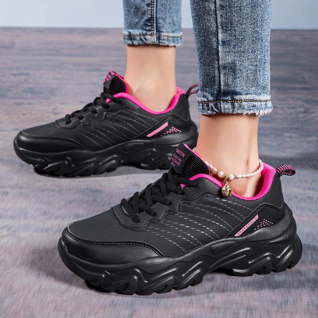 Sneakers Women Shoes Breathable Casual Flat Lace Up Black Chunky Sneakers Non-slip Walking Platform Shoes