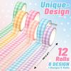 12 Stück Oster Karo Washi Tape Set, Helle Farbe Karo Dekoratives Geschenkband, Tagebuch DIY Bastelband