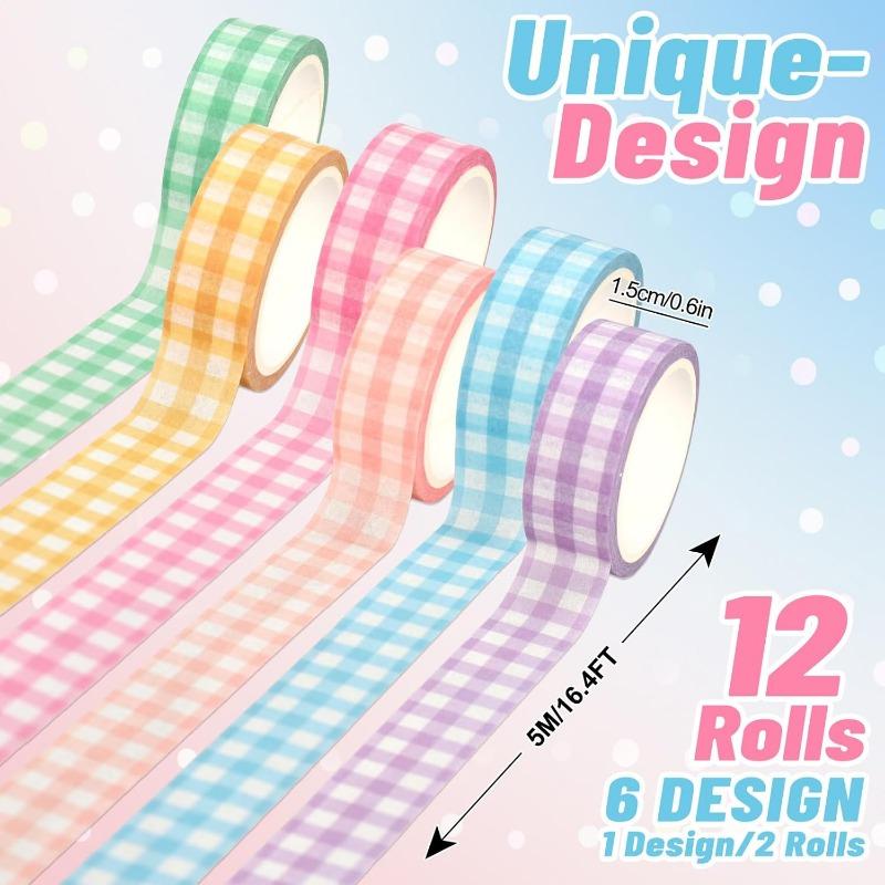 12 Stück Oster Karo Washi Tape Set, Helle Farbe Karo Dekoratives Geschenkband, Tagebuch DIY Bastelband