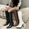 Women New Pointed Toe High Heels Long Boots Spring 2025 Shoes Woman Knee-high Booties Side Zipper PU Leather Botas Female Shoes