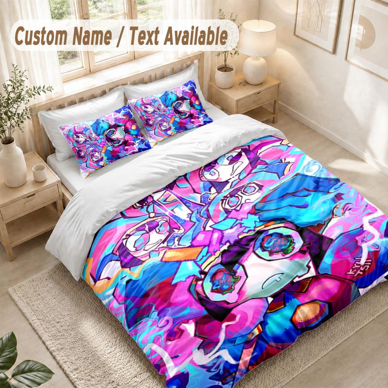 Digitaler Zirkus Bettwäsche-Set, 1 Bettbezug & 2 Kissenbezüge Weich Bequem Schlafzimmer Heimtextil Dekor