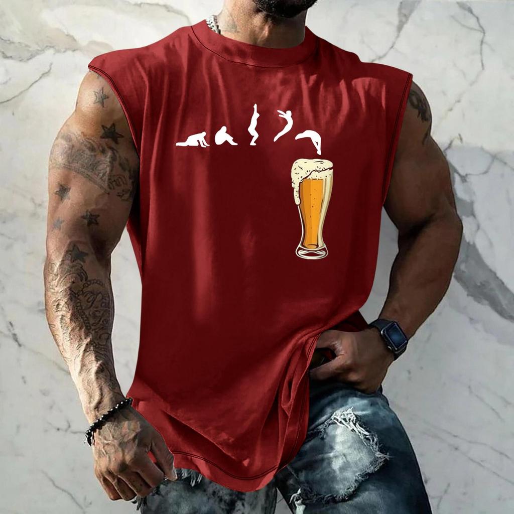 Men Sleeveless Tank Top Loose Fit Casual Streetwear Muscle Shirt with Graphic Print Texture for Sports Vacation Daily Wear