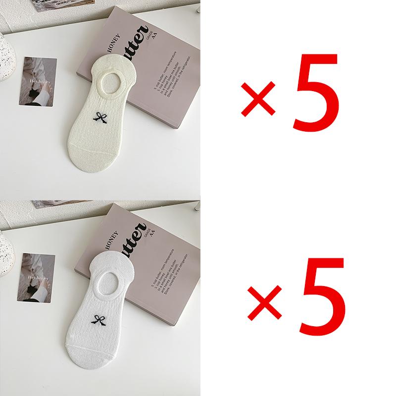 1/3/10 Pairs Invisible Boat Socks Versatile Simple Bowknot Socks Women's Summer Thin Shallow Mouth Socks