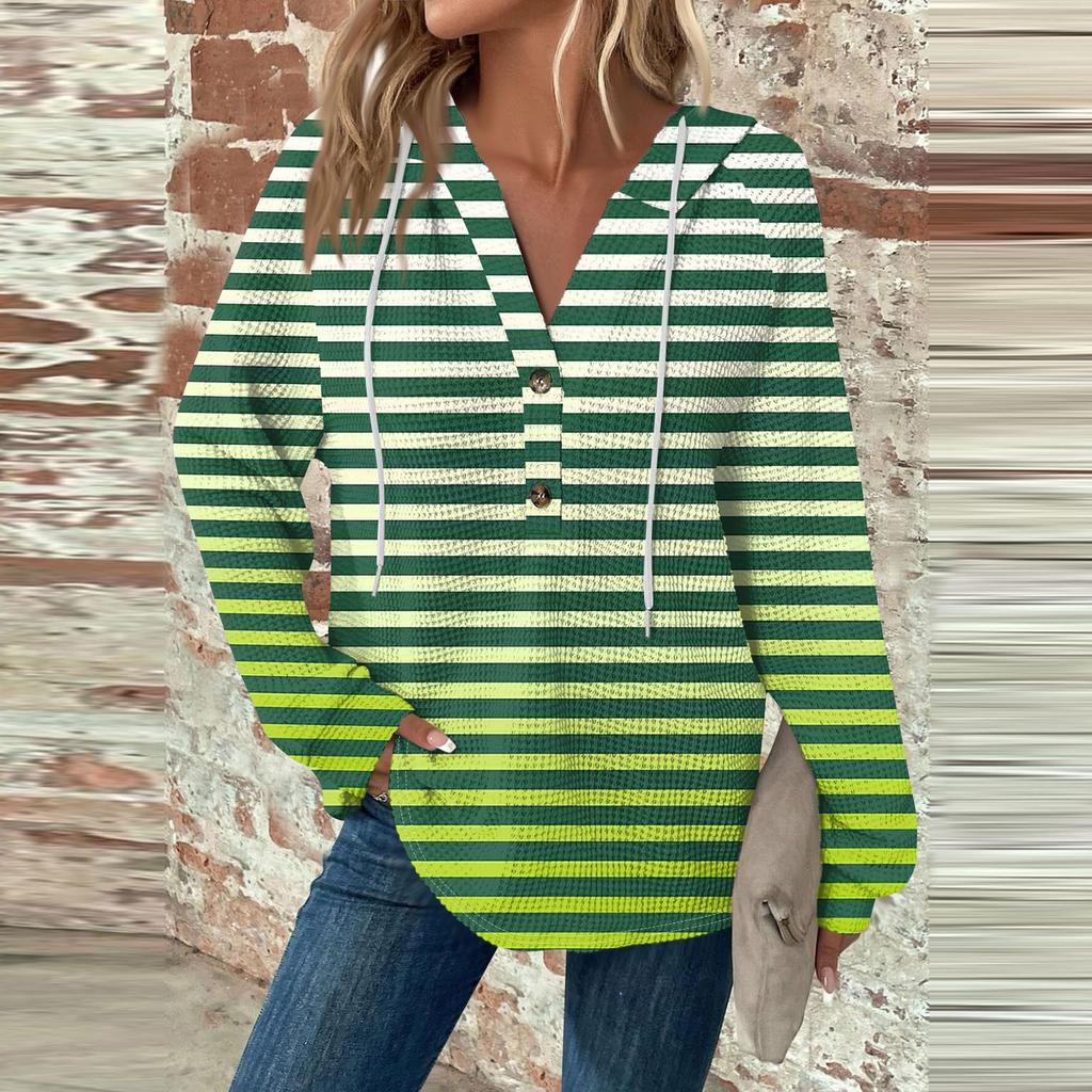 Damemote Langermet snøring V-hals med hetteknapper Uformell sweatshirt med hettetrykk