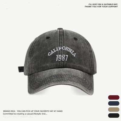 Retro Washed Gray Baseball Cap Men's Women's Big Head Circumference Versatile Face Small Hat Cowboy Hat